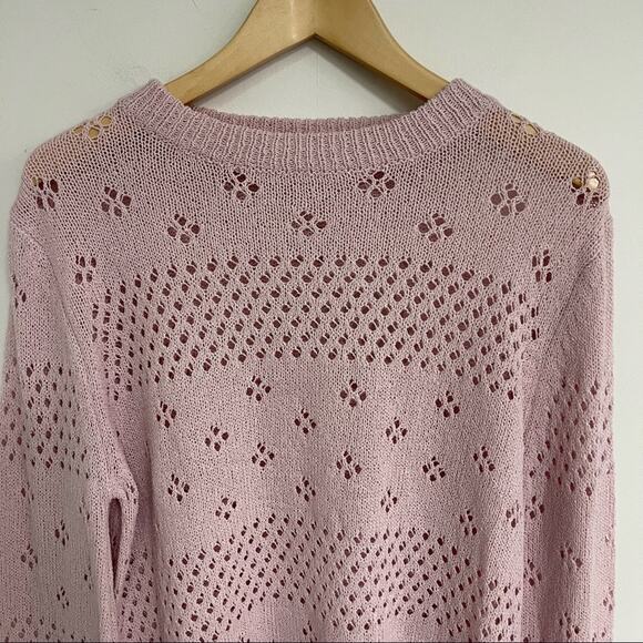 NWOT ASTR THE LABEL Sweater Belle Pointelle Pink Lavender Perforated Floral Med - Picture 8 of 11